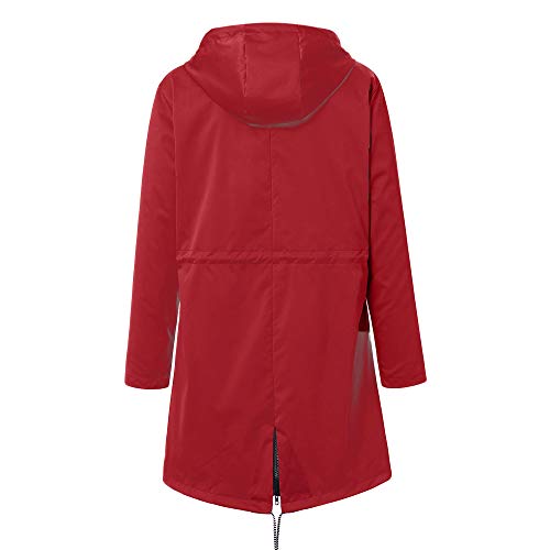 Dreamyth-Winter Women's Solid Outdoor Jacket Rain Jacket Hoodie Waterproof Hooded Long Rain Coat Windproof (Red, S)