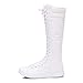rismart Women's Lace Up Cute Knee High Costume Canvas Boots SN811(White,US8)