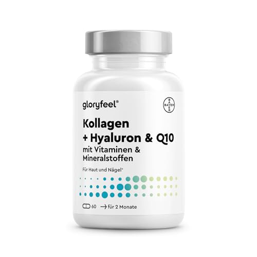 Kollagen + Coenzym Q10 + Hyaluronsäure - Premium: Marine Collagen - Mit Zink, Magnesium, Vitamin B12, D3, A & C - 60 Kapseln - Laborgeprüft, hochdosiert ohne Zusätze in Deutschland hergestellt