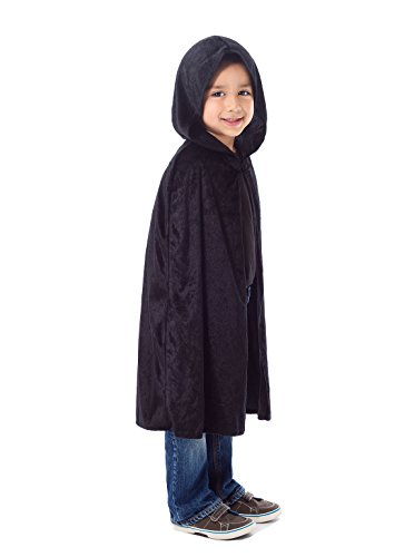 Little Adventures Deluxe Black Velvet Cloak/Cape with Lined Hood for Children - L/XL (5-9 Yrs)