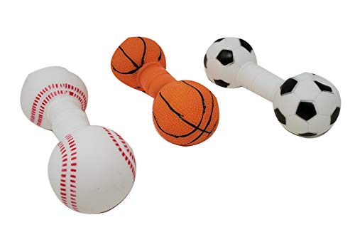 Pro Image Dog Pet Chew Toy Chew Squeaky | Basketball, Baseball & Soccer Sports Balls Dumbbell Design (3 Pack) - Thumbnail 3