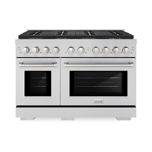 ZLINE 48 in. 6.7 cu. ft. Paramount Gas Range with 8 Burner DuoPro™ Cooktop and Dual Ovens in Stainless Steel (PSGR48)