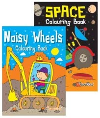 (2 Pack) A4 Childrens Activity Colouring Books Noisy Wheels and Space