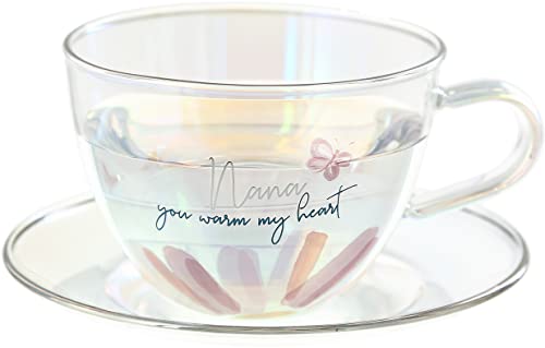 Pavilion Gift Company - Nana - 7-ounce Glass Teacup with Saucer Set, Iridescent…