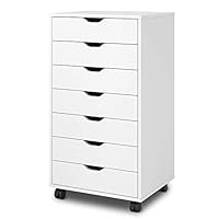 DEVAISE 7-Drawer Chest, Wood Storage Dresser Cabinet with Wheels, White