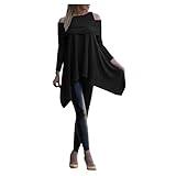 KANGMOON Womens Turtleneck Long Batwing Sleeve Asymmetric Hem Casual Cold Shoulder Pullover Sweater Knit Tops S-5XL Black