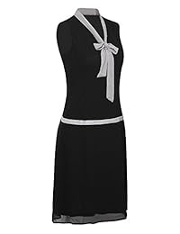 VIJIV Vestido de mujer de la década de 1920, con volantes, cuello en V, con lazo gris, para los años 20