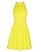 OUGES Women's 2025 Summer Fashion Yellow Halter Neck Sleeveless Tie Back Swing A-Line Sundress Beach Vacation Mini Dress(Yellow,S)