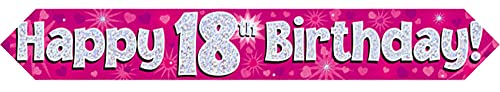 9ft Banner Happy 18th Birthday Pink Foil Holographic Banner