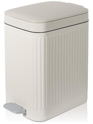 Orchid M® 10L Bathroom Trash Can with Lid, Press-Top Lid & Foot Pedal 2-in-1 Garbage Can, 2.6 Gal Plastic Wastebasket Soft Close, Dog proof, Slim Step-On Trash Bin for Kitchen/Office/Bedroom (White)