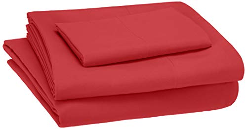 AmazonBasics Kid's Sheet Set - Soft, Easy-Wash Microfiber - Twin, Red