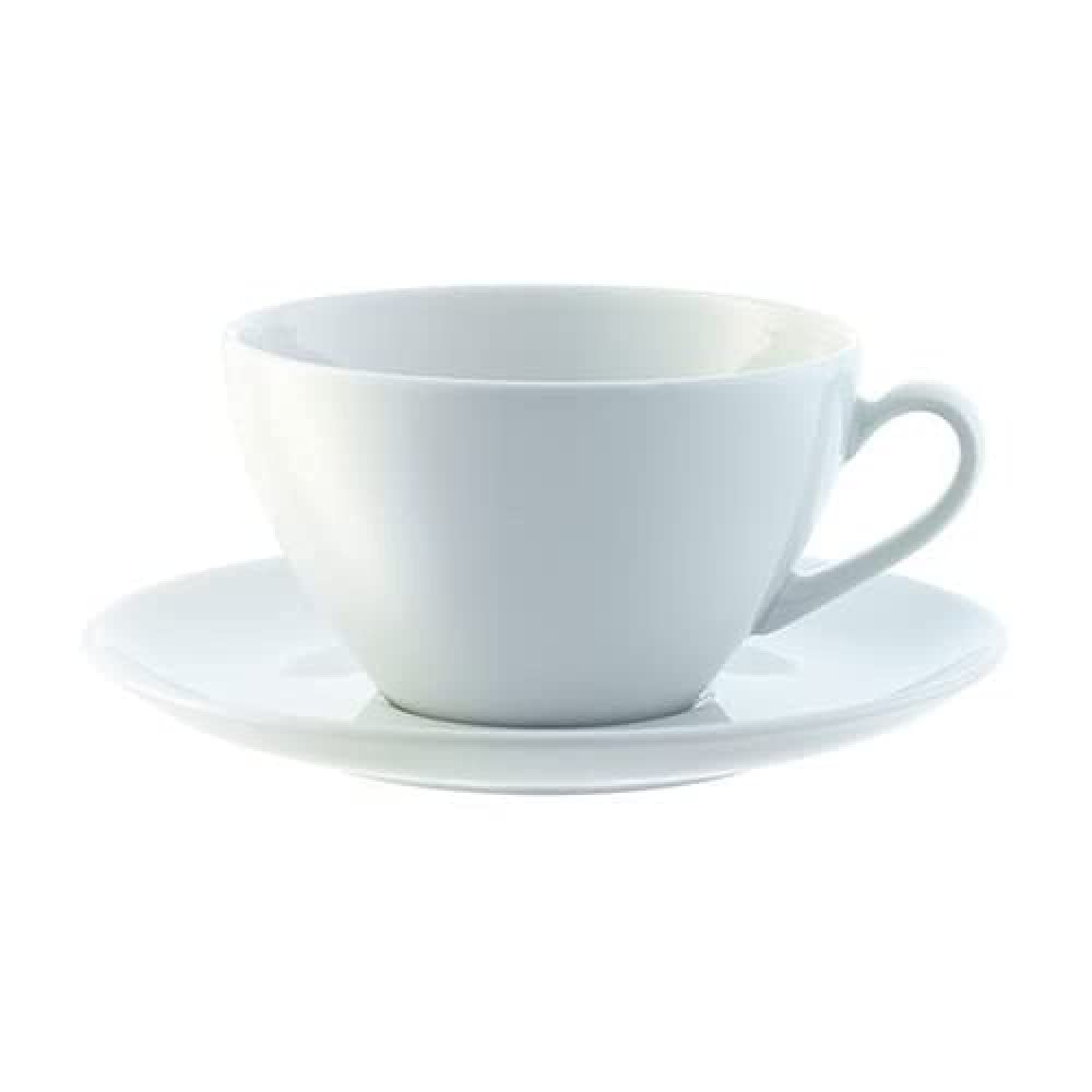 LSA International Dine Cappuccino Cup & Saucer Curved 0.35L | Set of 4 | Handmade Porcelain | DI07, White