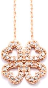 Rose Gold Plated Sterling Silver Cz 4 Leaf Heart Clover Pendant Necklace,16+2"extender
