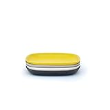 EKOBO Biobu Gusto Side Plate Set in Gift Box, Black/Stone/White/Lemon