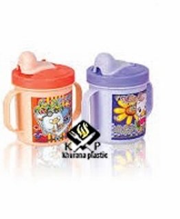 Khurana Plastic Plastic Touch Me Baby Feeding Bottles Cups for Babies Water Milk Duckbill Sippy with Dust Free Lid, Medium Size (Multi-Colour) - Combo Set Of 2