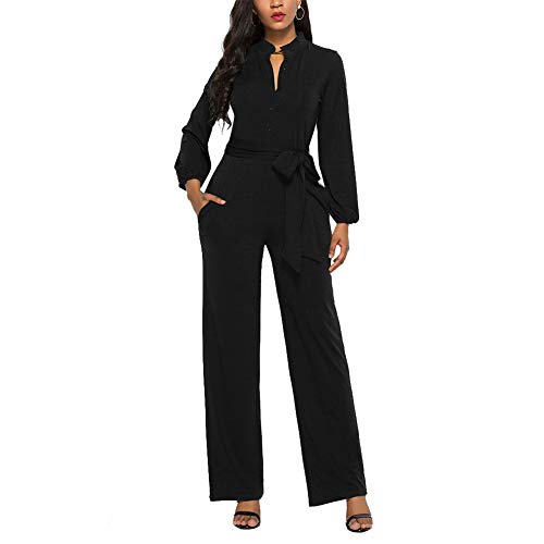 Ophestin Womens Long Sleeve Jumpsuit for Work Wide Leg, Black, Size X-Large