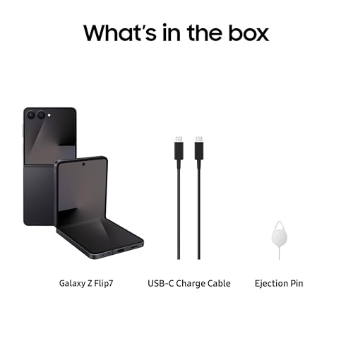 Teléfono celular Samsung Galaxy Z Flip7, teléfono inteligente con IA de 256 GB, Android desbloqueado, batería de larga duración, 2025, garantía del fabricante de EE. UU. por 1 año, negro azabache