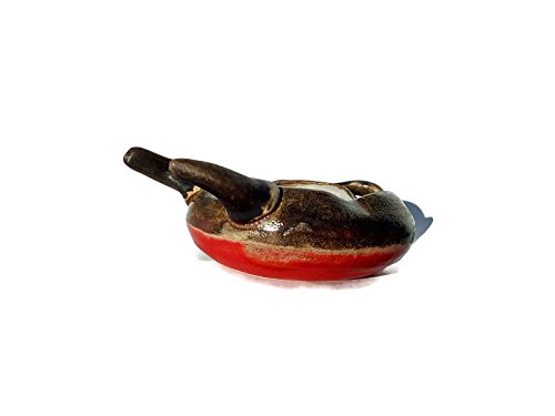 Animal-like hand thrown ashtray red and brown, with tail and horns