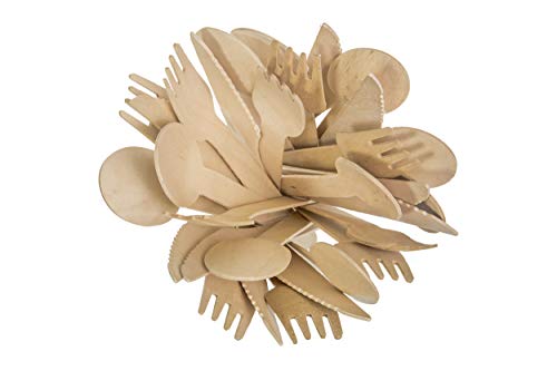 Bamboo -X Utensils Disposable Wooden Cutlery Set 252 Count: 50 Forks 50 Spoons 50 Knives 50 Compostable Brown Napkins 50 Bamboo Toothpicks 2 Biodegradable Trash Bags - Eco Friendly Utensils Set - Thumbnail 3