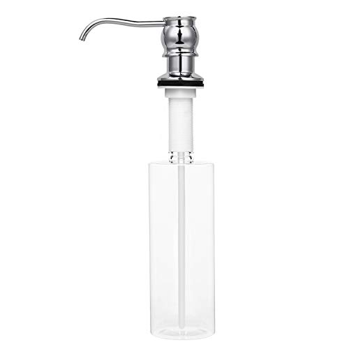 Samodra Kitchen Sink Soap/Lotion Dispenser, Brass Pump Head Chrome Finish 17 OZ Bottle Built in Design Refill from the Top for Granite Thick Deck Installs
