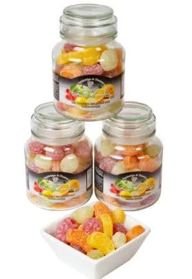 CAMBRIDGE & THAMES, MADE IN GERMANY, ASSORTED CITRUS AND FRUIT CANDY, 10.5OZ CANDY GLASS JAR WITH LID