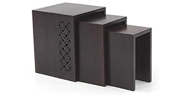 Ringabell Crafted Cube Shape Solid Wood Nest of Table Set of 3 (Mahogany Finish)