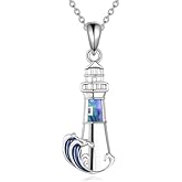 AINFQY Lighthouse Necklace 925 Sterling Silver Lighthouse Pendant Necklace Abalone Shell Lighthouse Jewelry Gifts for Women