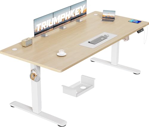 TRIUMPHKEY Höhenverstellbarer Schreibtisch 180x80cm,Sitz‑Erinnerung & USB-A