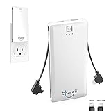 Chargii - Apple Power Bank - All-in-One Portable Charger - Cell Phone Battery Backup - Built-in Wall Plug AC Adapter, Apple & Micro USB Cables - 2 USB Ports - 5000 mAH - White