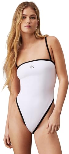 Calvin Klein Donna Costume da Bagno Bandeau One Piece Spalline Rimovibili, Bianco (Pvh Classic White), XL