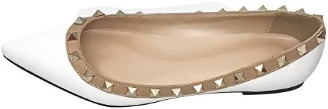 Fast Charm Womens Pointed Toe Rivets Buckle White Large Size Flats US6