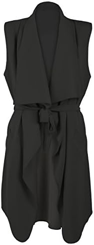 Amber Orchid Belted Sleeveless Wrap Over Waterfall Cardigan Coat Celeb Coatigan Black 8