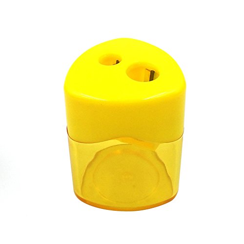Yexpress Pack of 12 Assorted Colors Plastic Manual Pencil Sharpener Set Double Holes Triangular Shape With Cover and Receptacle for School and Work