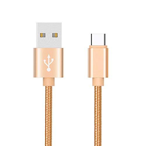 Pack of 3 Type C Nylon Metal Cables for Samsung Galaxy A40 Android Smartphone Charger Connector (Gold)