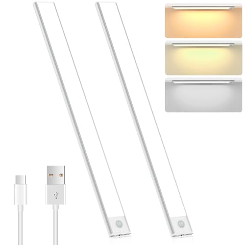 Sunsign Led Luz con Sensor de Movimiento Paquete de 2, 80 LED inalámbricas recargables Lámpara Armario, 2000 mAh, 3 Temperaturas de Color Lampara Recamara,para cocina, clóset, pasillo (40cm)