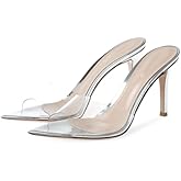 BOEGBNW Women'S Transparent Strap Pointed Open Toe Stiletto Slide Sandals Fashion Slip On Sexy Clear High Heel Mule Sandals Summer Backless Party Prom Wedding Dress Slipper Shoes
