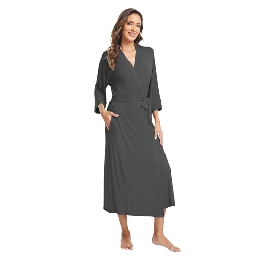 NORTH BUND WOMEN ROBES SOFT LONG KIMONO BATHROBES LIGHTWEIGHT LOUNGEWEAR CASUAL SLEEPWEAR NIGHTGOWN GREY S