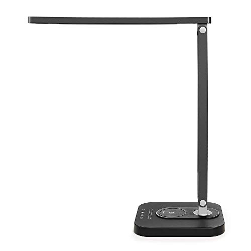 TaoTronics LED Desk Lamp with Qi-Enabled Wireless Fast Charger, USB Charging Port, 5 Color Temperatures & 5 Brightness Levels, Night Light Mode, 1 Hour Timer, Black, Philips Enabled Licensing Program