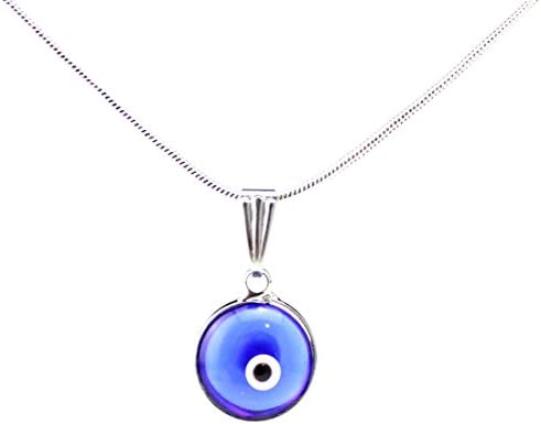 Turkish White Gold Plated Evil Eye Pendant D11mm Snake Chain Necklace 16/18/20 Inches Option (navy blue)