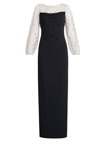 Gina Bacconi Women's Embellished Mesh Sleeve Dress Cocktail, Black/Gold, 10