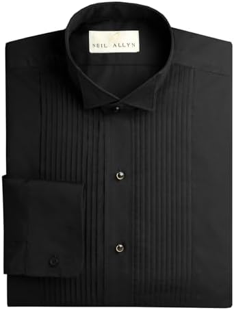 NEIL ALLYN Men's Black Wing Collar 1/4 Pleats Tuxedo Shirt-XL-32