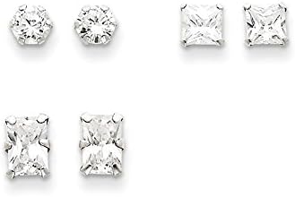 Sterling Silver 3 Pair Set CZ Earrings,