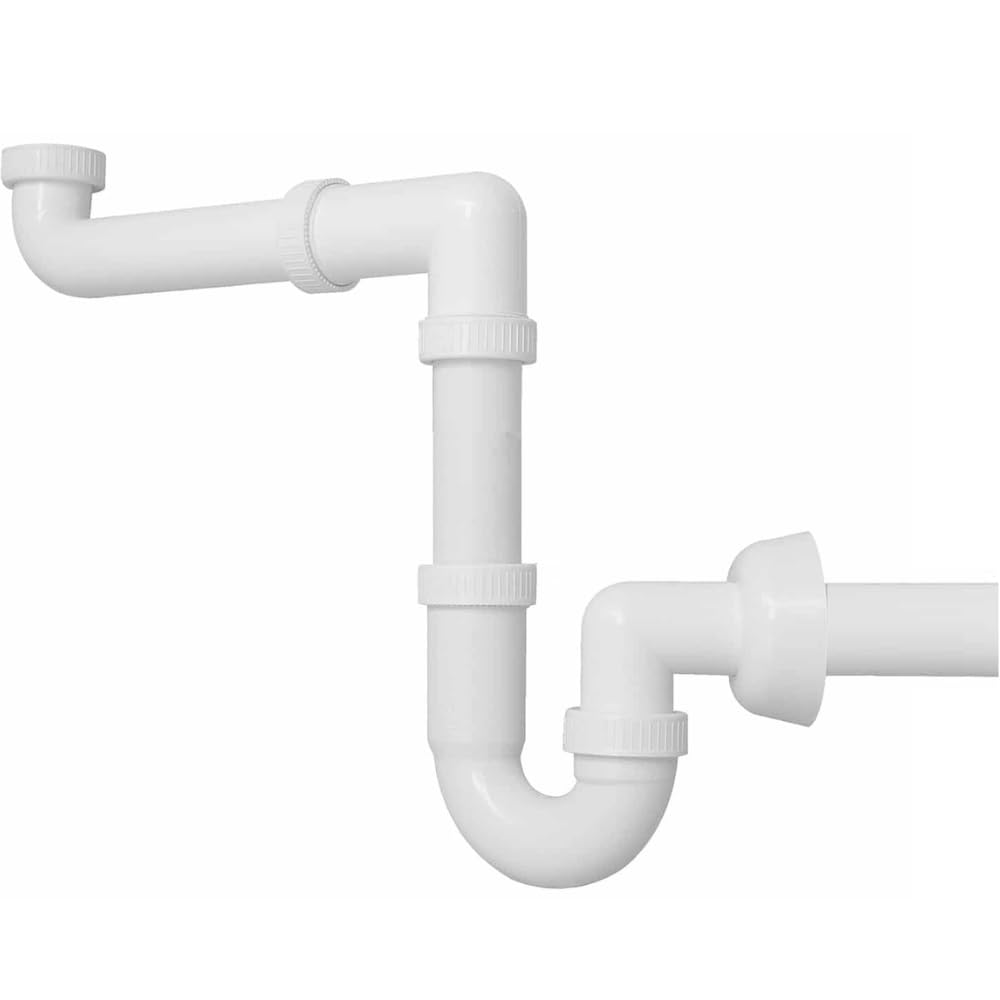Schläfer 4395023 | Universal 1"1/4 Siphon for Sinks - diam40mm Outlet, Plastic S-Siphon Set, Space-Saving self-Cleaning Sink Drain 1 Bowl Single Connection Sink