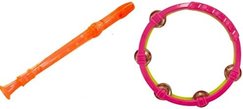 Orange Flute & Pink/yellow Tambourine Musical Instrument Set: Perfect Music Making Gift for Any Little Girl or Boy. A Great Toy Set for Your Little Rockstar.