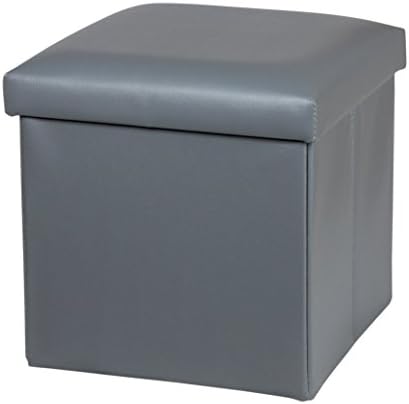 NISUNS OT01 Leather Folding Storage Ottoman Cube Footrest Seat, 12 X 12 X 12 Inches (Gray)