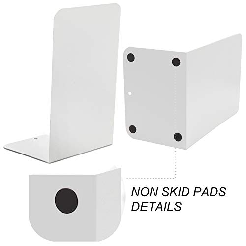 VONDERSO Bookends White, Metal Bookends Heavy Duty for Shelves Decor Home Office, Unique White Bookends Supports Anti-Slip for Kids Girls(2 Pair- 7.8 inches)