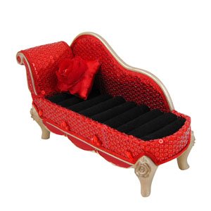 Sequined Rose Chaise Lounge Ring Holder, Red