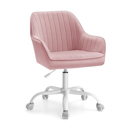 SONGMICS Bürostuhl, Drehstuhl mit Samtbezug, Schaumstoffpolsterung, höhenverstellbar, für Arbeitszimmer, Bar, pastellrosa OBG012R01