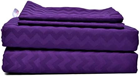 Just Linen 300 Thread Count 100% Egyptian Quality Cotton, Jacquard Damask Bedding Sheet Set with Deep Pocketed Fitted Sheet. Dew Berry Full