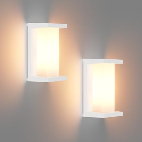 Klighten 2 pieces E27 outdoor wall lamp, IP65 wall lamp, maximum power 60W aluminium wall lamp, suitable for indoor outdoor (without bulb), white
